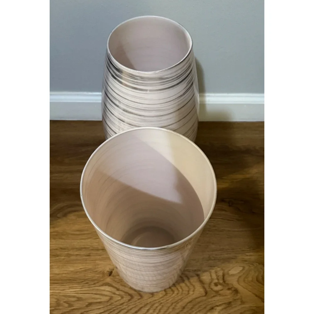 🏺Large Decorative Glass Vases Neutral Striped Design | 14” & 15” | Set of 2